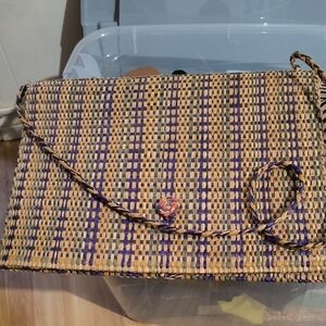 Chic Woven Clutch in Purple and Tan